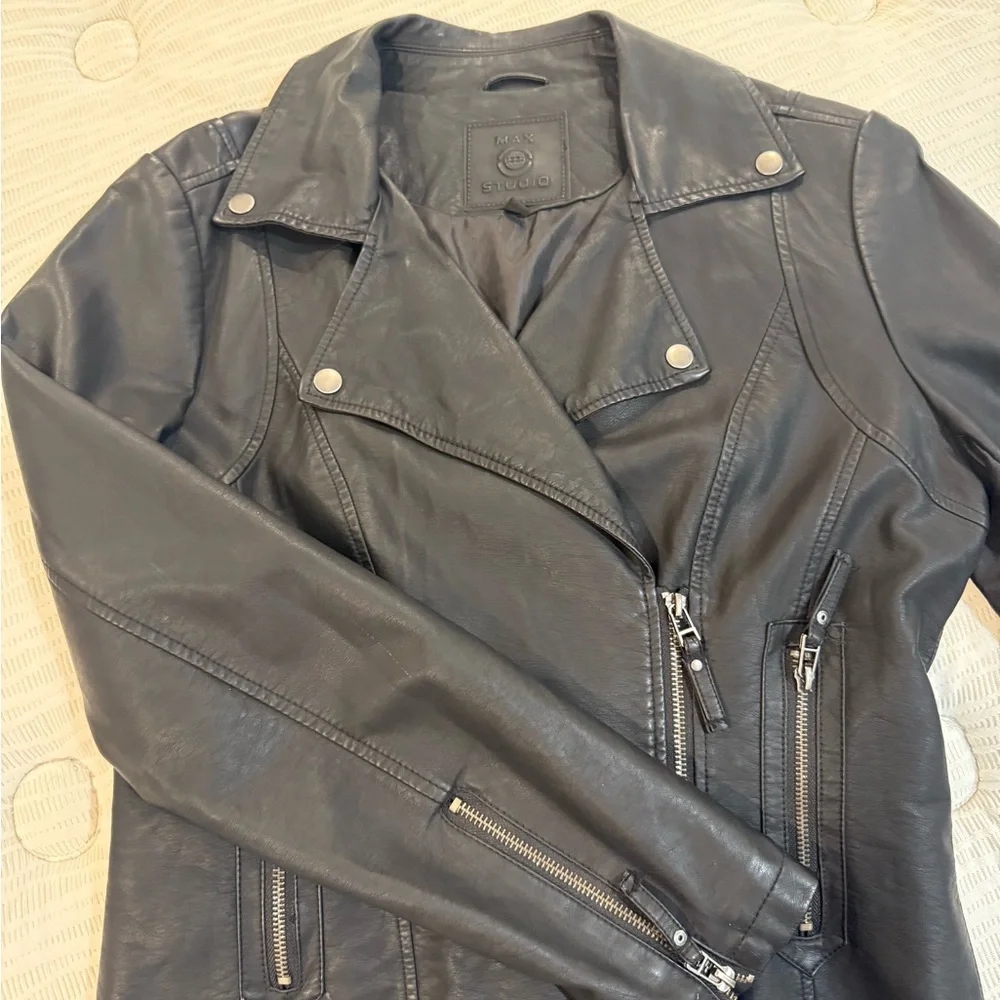 Max Studio Charcoal Leather Jacket - Picture 3 of 6